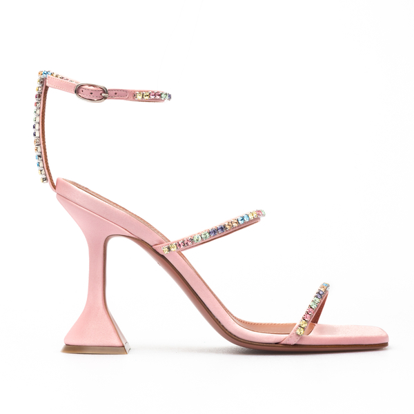 Pink sandals with multicolored rhinestones                                                                                                            Amina Muaddi GILDA SANDAL VA SU RAINBOW back